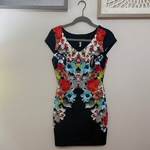 Sangria Floral Print Black Dress